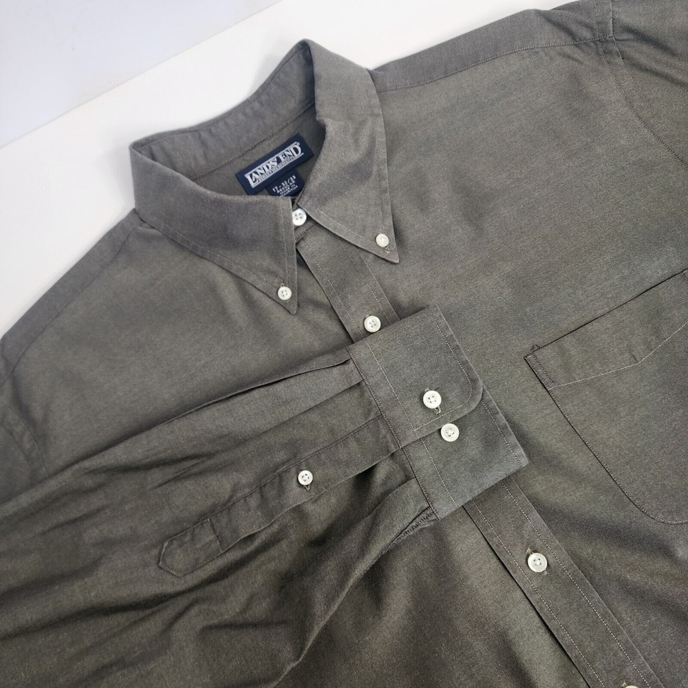Lands End Button Down Shirt Charcoal Grey Long Sleeve Regular Fit Mens‎ 17 32/33